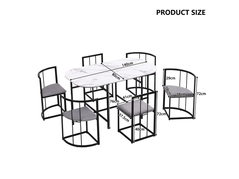 Ensemble salle à manger moderne, table blanche + 6 chaises grises – structure métal noir - Conforama C