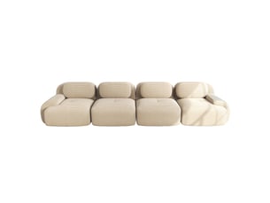 Canapé modulable 4 places en velours côtelé beige, 388 x 103 x 70 cm, sans armature, sans montage, livré compressé, base antidérapante, pour le salon