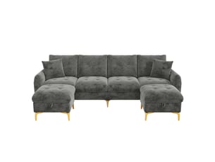 Canapé d'angle panoramique convertible <strong>HAUSS SPOLE</strong> <strong></strong> 4 places Tissu gris avec coffre de rangement