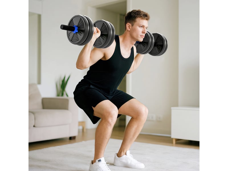  Kit haltères musculation haltères réglables 15 kg 3 en 1, ensemble de poids réglable avec barre d'extension noir  - Conforama C
