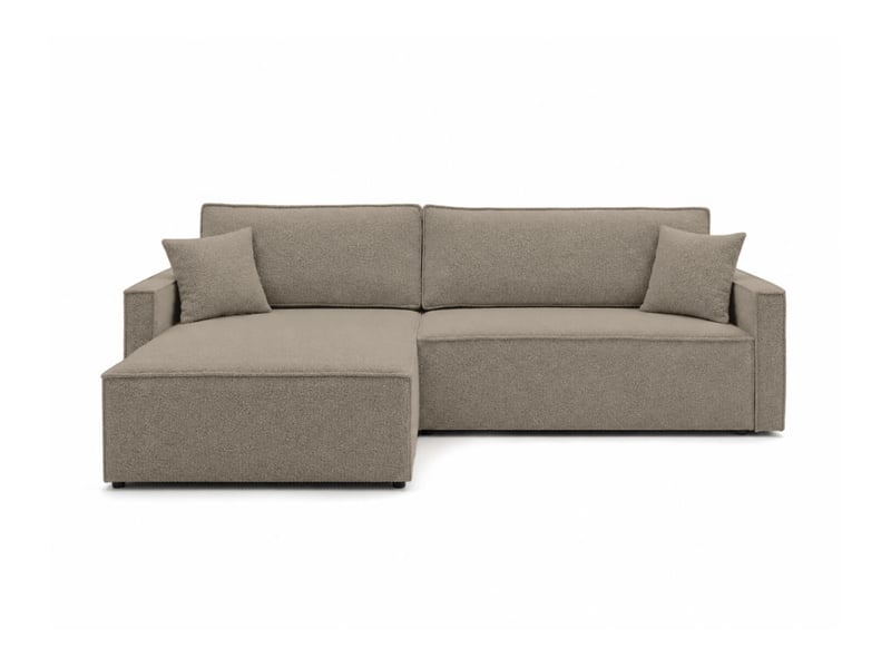  Farah - canapé d'angle max réversible et convertible 5 places accoudoirs slim en tissu bouclettes texturées  - Conforama E