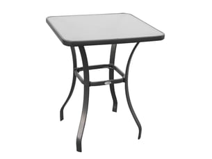 Table bistrot carrée de jardin 68,5x68,5x84 cm en métal et verre noir