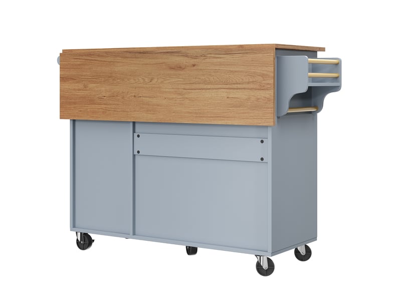  Ilot cuisine, buffet de cuisine avec rangements intégrés, plateau extensible, dimensions 110 x 45 à 75 x 92 cm, mdf, bleu  - Conforama E