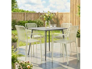 Lot de 4 fauteuils de jardin empilables 55 x 58,5 x 81,5 cm – blanc crème – design à lamelles avec accoudoirs