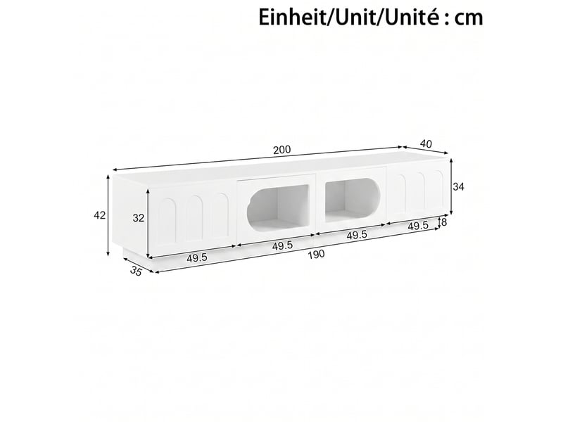  Meuble tv 4 portes avec led contrôlée par application 200x40x42 cm blanc  - Conforama C