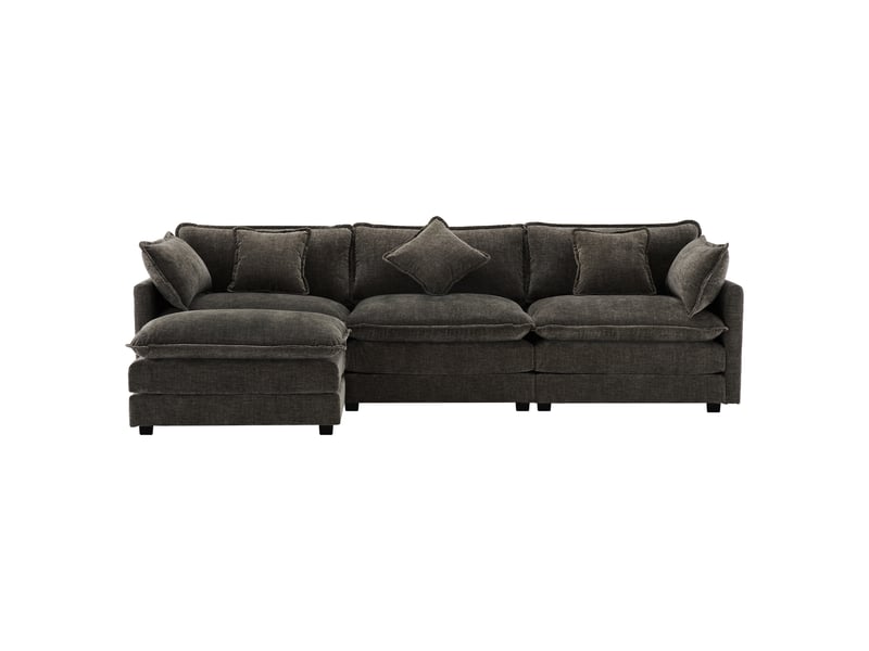  Canapé d'angle 3 places en chenille, canapé gris foncé avec pouf, méridienne modulable pour salon, assise confortable 283 x 147 x 84 cm  - Conforama A