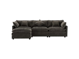 Canapé d'angle 3 places en chenille, canapé gris foncé avec pouf, méridienne modulable pour salon, assise confortable 283 x 147 x 84 cm