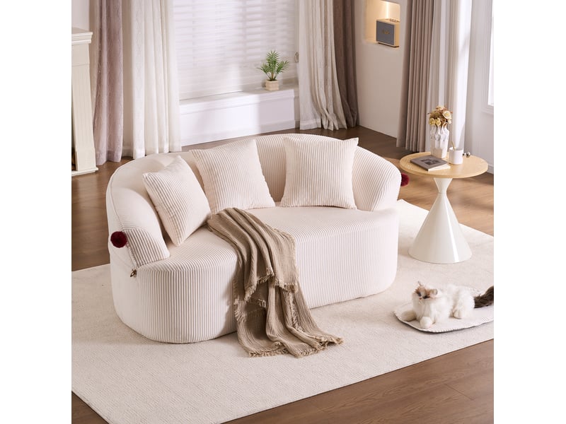 Canapé 2 places incurvé en velours côtelé blanc 163x93x68 cm - Conforama W
