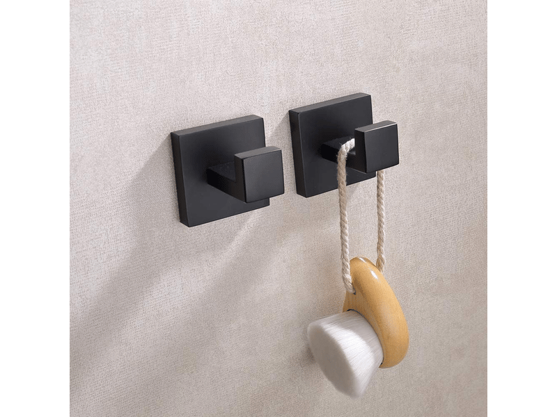  Ensemble de 2 crochets de salle de bain, patère carrée en acier inoxydable, noir  - Conforama D