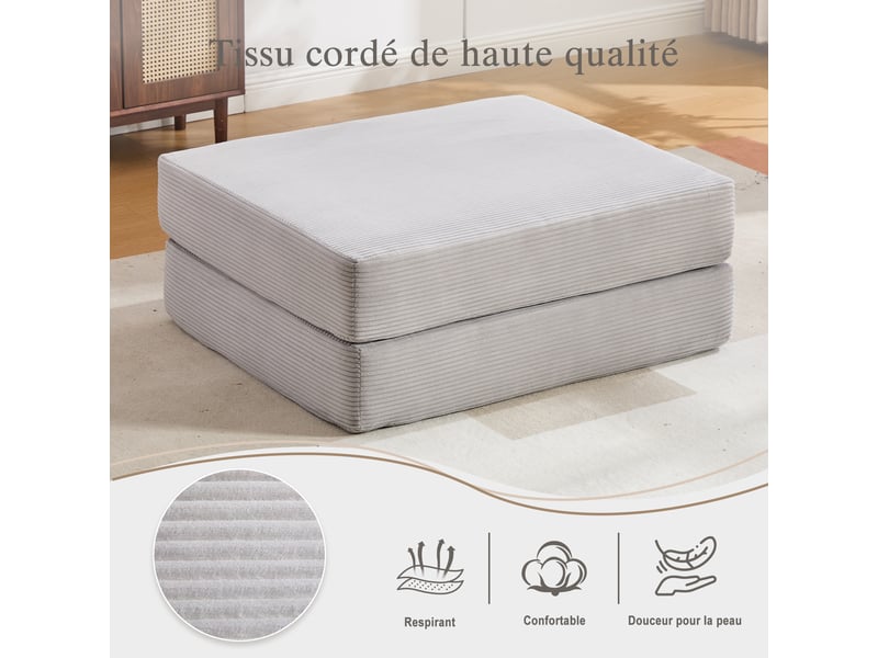  Tabouret de compression en velours côtelé – doux, doux pour la peau, 2 blocs de mousse épais pour un confort d'assise élevé. Dépliable en un seul HFSN-1227LG - Conforama B