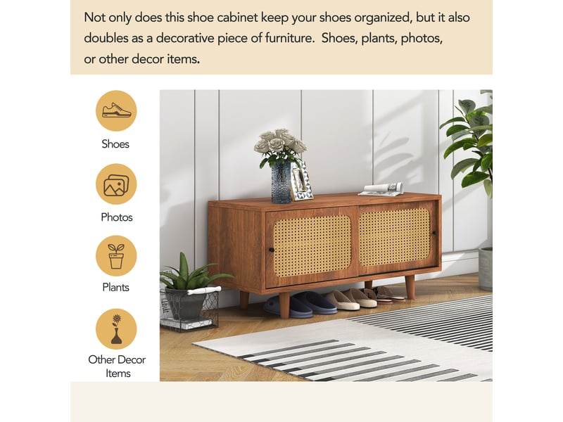  Ensemble buffet rotin pour salon, commode associée au meuble à chaussures, style rustique, rangement organisé  - Conforama D