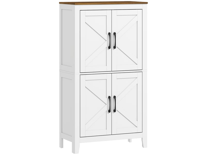  Meuble bas salle de bain style campagne chic 4 portes 2 étagères blanc effet bois  - Conforama A