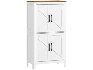 Meuble bas salle de bain style campagne chic 4 portes 2 étagères blanc effet bois