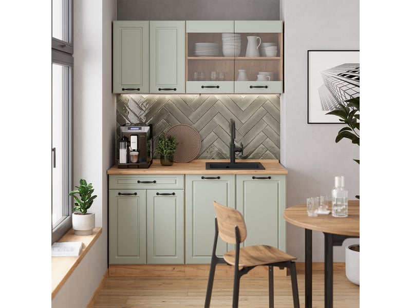  Vicco cuisine, mint campagnechêne doré, 140cm plan de travail anthracite  - Conforama C