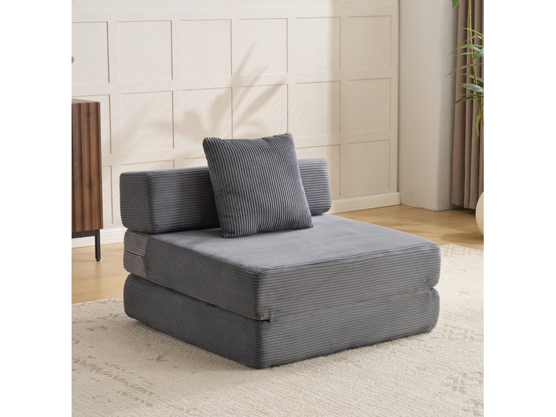  Canapé de sol convertible 92,5x92,5x60 cm velours côtelé gris foncé  - Conforama B