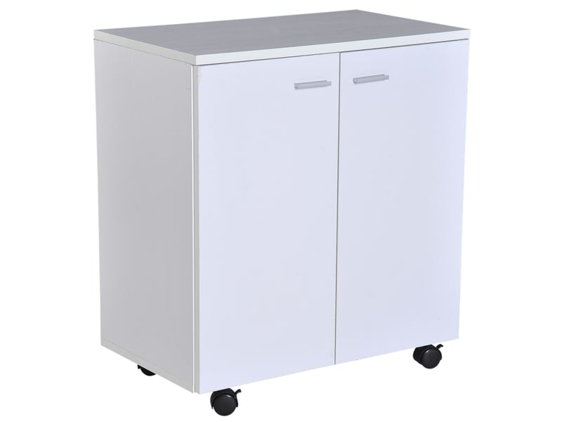  Meuble tv en bois à roulettes et 2 portes, meuble mobile, console avec tiroirs, 60 x 35 x 65 cm  - Conforama A