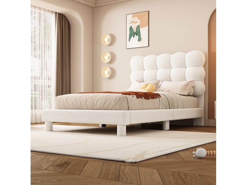  Lit 90x200 cm, tête de lit réglable 3 positions, mdf, blanc sans matelas  - Conforama D
