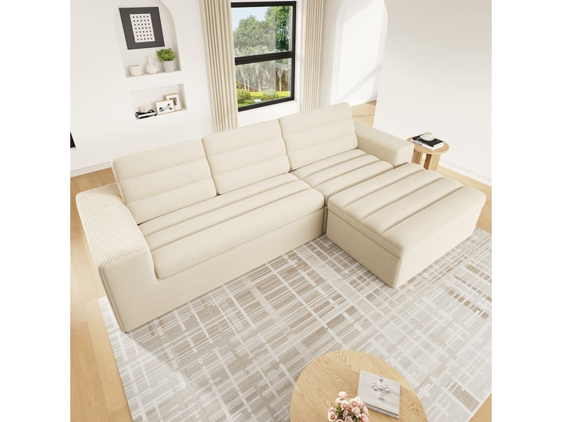  Canapé d'angle modulable 4 places en velours côtelé beige sans armature  - Conforama E