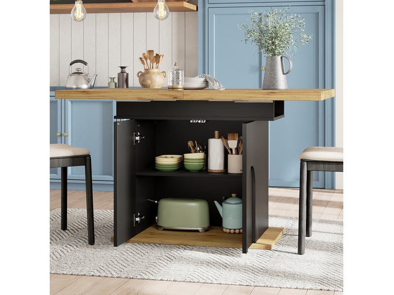  Table extensible télescopique, 110-140x80x76 cm, plateau en mdf, design moderne, pratique, mdf, coloris noir et naturel  - Conforama E