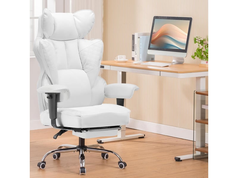 Gtplayer chaise de jeu ergonomique avec accoudoirs réglables, soutien lombaire à ressort, 180 kg, siège large - blanc CH510-WT - Conforama B