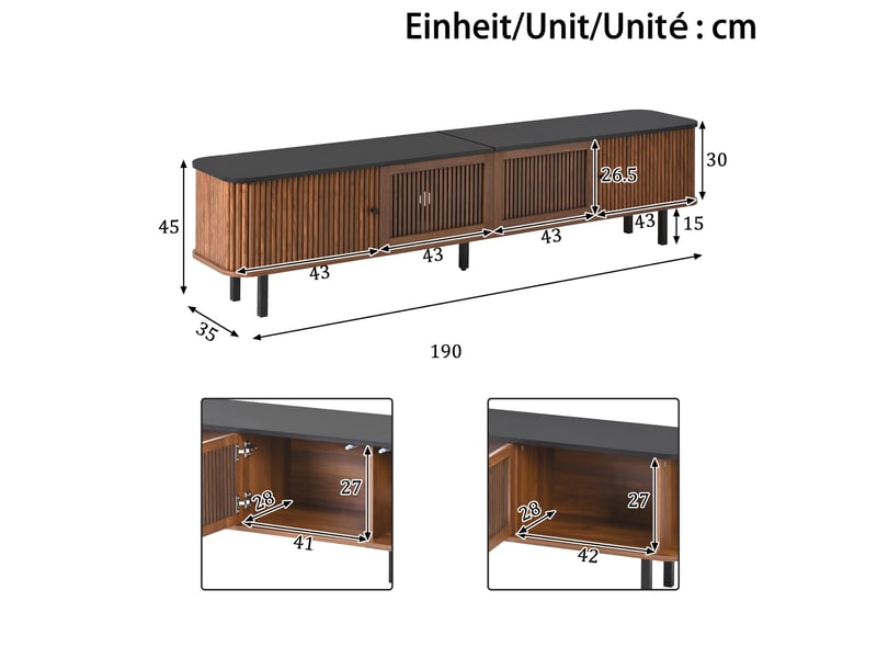  Meuble tv modenvie bas 190 x 35 x 45 cm portes coulissantes et grillagées mdf noyer  - Conforama C