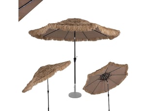 Parasol paille pe de jardin exterieur ø 290 cm avec led coloré | parasol exotique paille inclinaison 30° avec double toit ventilé