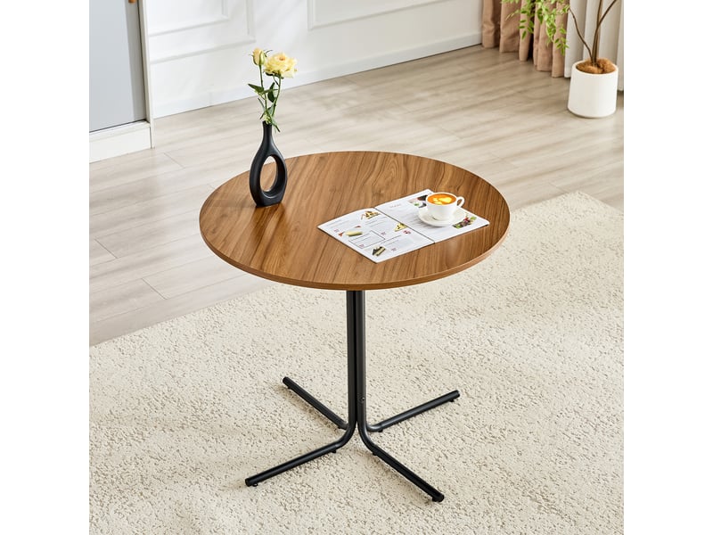 Table d’appoint ronde,85x76 cm,mdf,effet noyer et métal noir - Conforama B