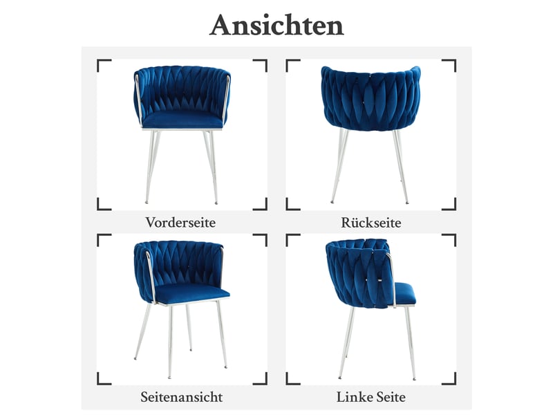  Lot de 2 chaises de salle à manger,55x50x75 cm,tissu,bleu marine  - Conforama D