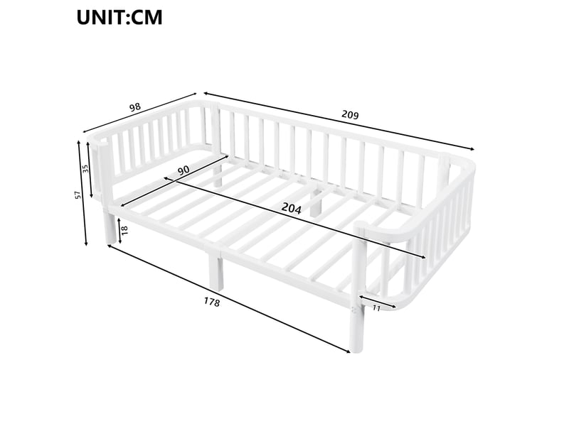  Lit simple 90x200 cm en métal blanc avec sommier à lattes en acier  - Conforama C