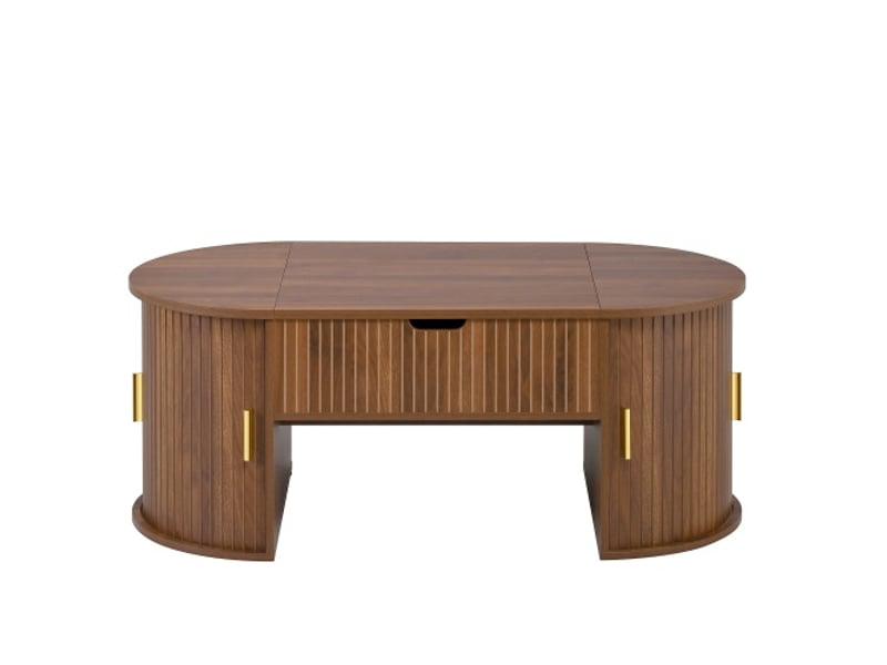  Ensemble salon 3 pièces: table basse relevable, meuble tv, buffet à portes coulissantes – pieds bois, poignées dorées  - Conforama A