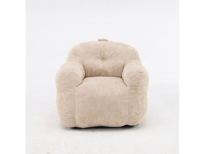  Fauteuil poire 95x95x79 cm – beige – mousse déchiquetée, accoudoirs enveloppants et dossier ergonomique  - Conforama D