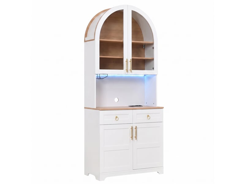 Vitrine haute 80x40x180 cm, éclairage led, commande par application, portes vitrées, design arqué pour salon et séjour - blanc  - Conforama A