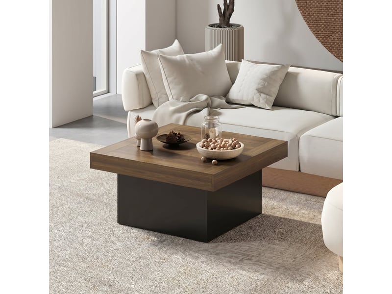  Table basse carrée avec éclairage led 16 couleurs, table de salon moderne, noyer, 90 x 90 x 45 cm  - Conforama R