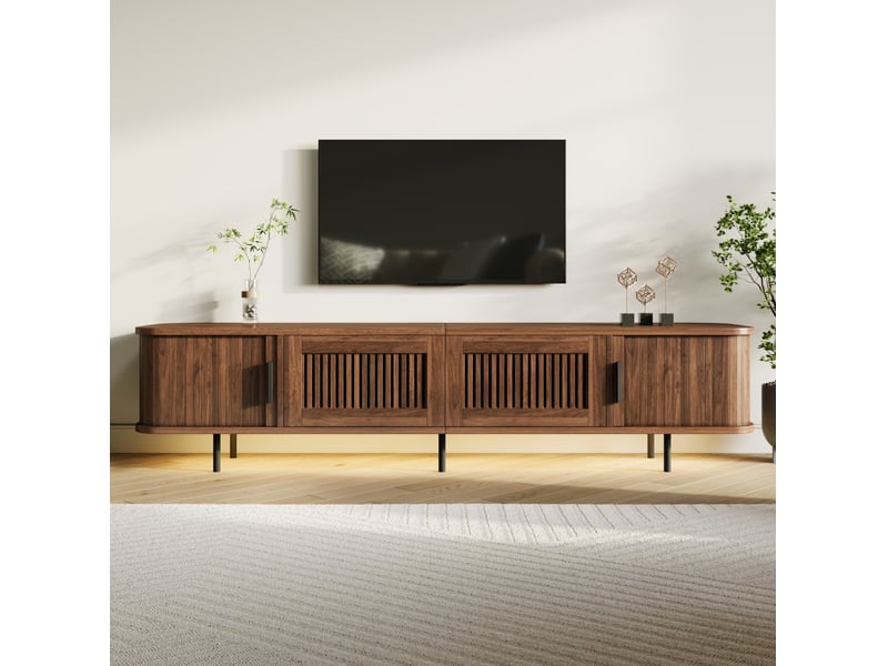  Meuble tv 180x40x44.5 cm avec éclairage led contrôlé par application, coloris noyer  - Conforama C