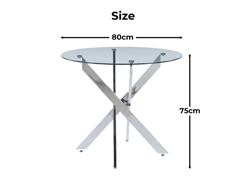  Table à manger ronde 80x80x75 cm en verre trempé et métal argenté  - Conforama C