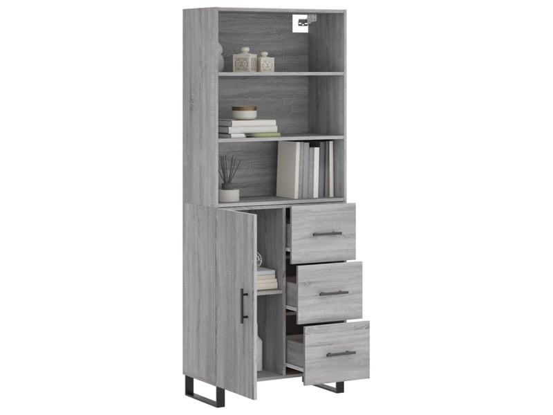  Buffet haut - bahut - meuble de rangement sonoma gris 69,5x34x180 cm bois d'ingénierie  - Conforama C