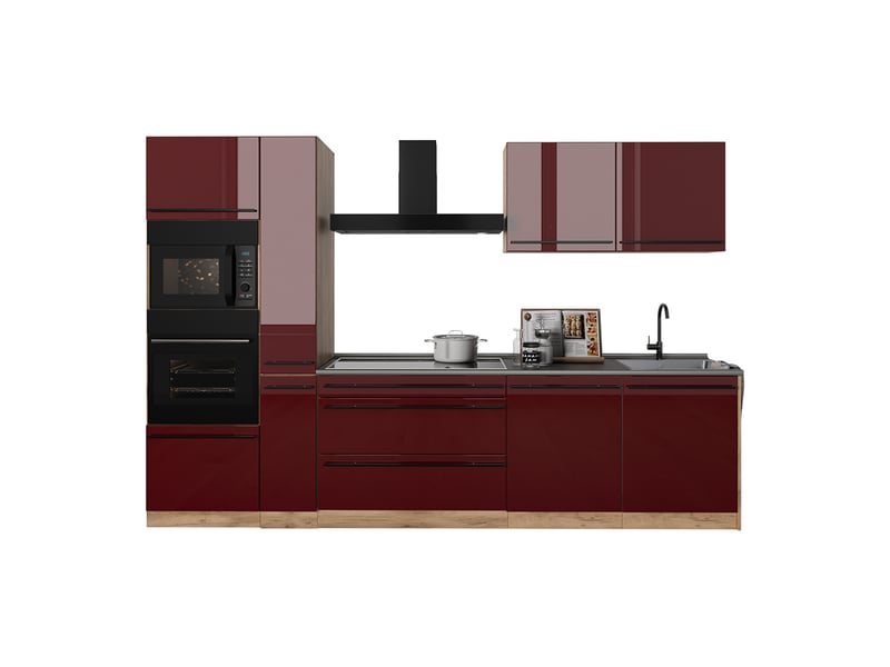  Vicco cuisine, rouge brillantchêne doré, 310cm plan de travail anthracite  - Conforama E