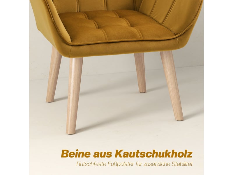  Fauteuil 67 x 61 x 71 cm revêtement velours siège dossier à oreilles pieds surélevés style scandinave coloris jaune polyester effet velours  - Conforama E