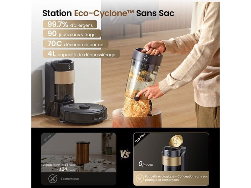 Robot aspirateur laveur lidar q020 plus 18000 pa station eco cyclone sans sac 4 l 200 min 406392_AACRB80951_6_DROPFR - Conforama C
