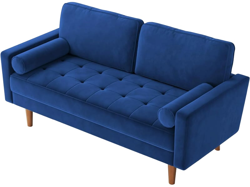 Canapé droit 2 places en velours moderne,canapé à bras roulés,loveseat avec accoudoirs,148l x 78l x 85h cm,bleu - Conforama A