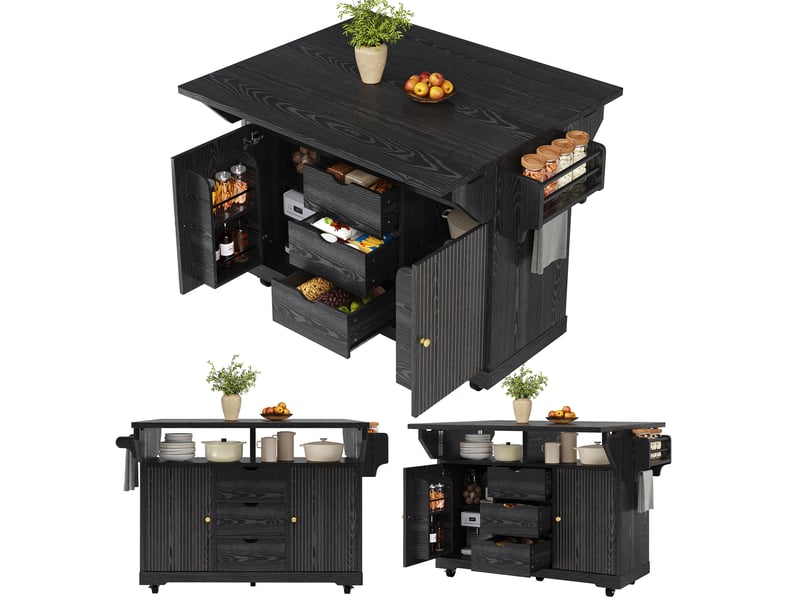  Desserte de cuisine avec plateau extensible, chariot de cuisine avec tiroirs, hauteur 95 cm, noir  - Conforama B