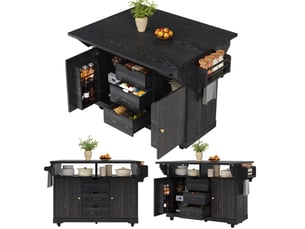 Desserte de cuisine avec plateau extensible, chariot de cuisine avec tiroirs, hauteur 95 cm, noir