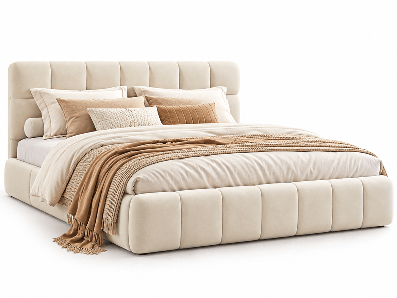 Lit double rembourré 160x200 cm, lit bubble avec sommier à lattes et tête de lits capitonne , lit double 2 personnes,lit queen avec un design unique,cadre de lit pour adulte adolescents, sans matelas, lin, beige, structure de li… - Conforama A