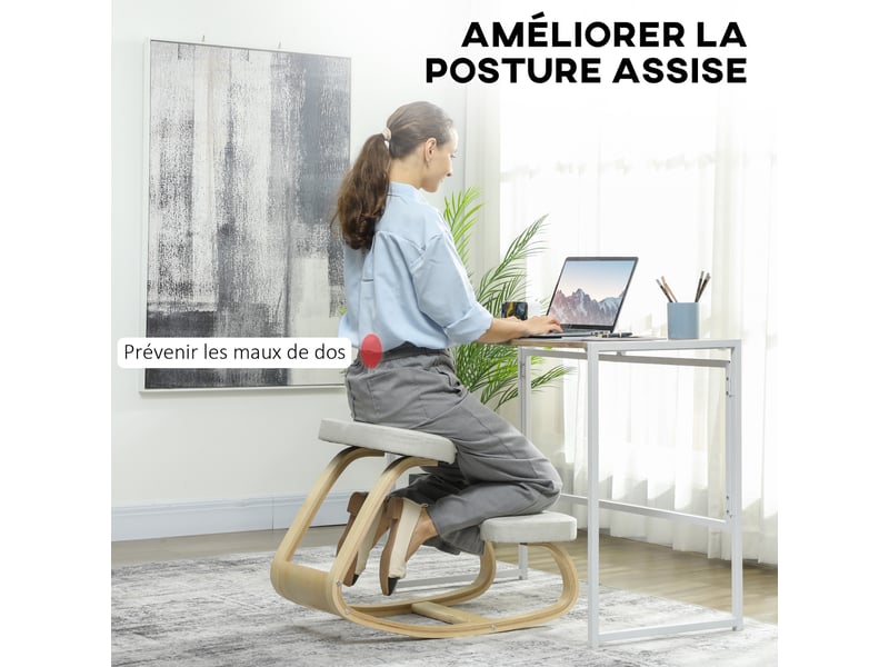  Siège assis genoux, siège ergonomique en bois à bascule, crème, chaise à genoux pour bureau à domiciles  - Conforama A