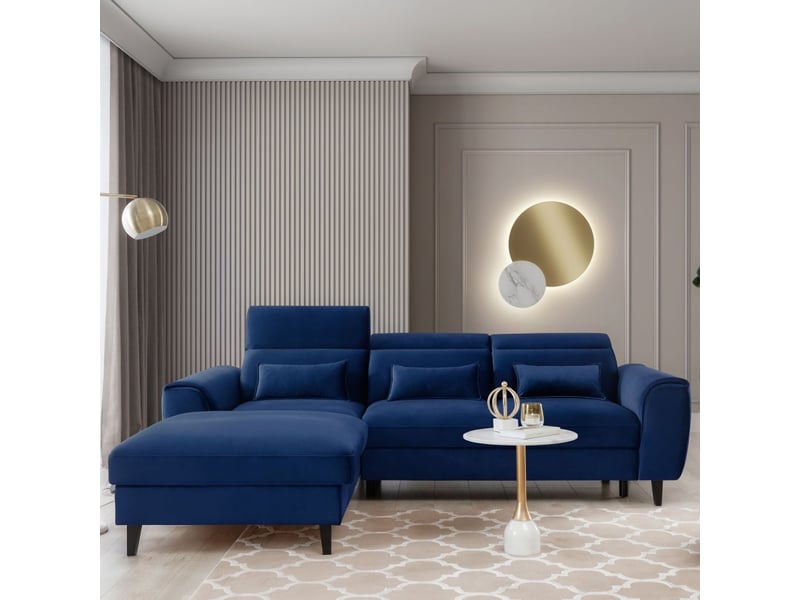  Canapé d'angle convertible bleu marine angle gauche 4 places fable  - Conforama C