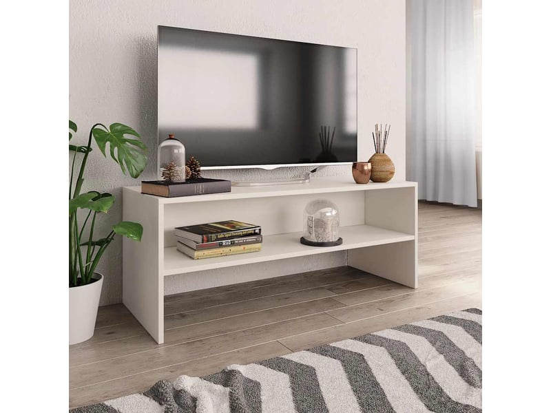 Meuble tv - banc tv - meuble de rangement blanc 100x40x40 cm bois d’ingénierie  - Conforama B
