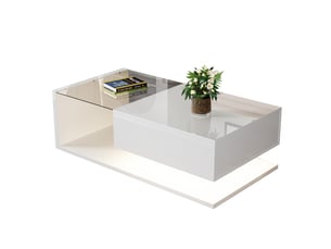 Table basse salon moderne brillante avec rangement - led - blanc - 1 tiroir - meuble salon table d'appoint - 105x55x32.5cm