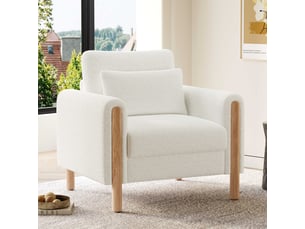 Fauteuil 1 place en tissu bouclé 87 x 83 x 88,5 cm avec coussin amovible et pieds en bois - blanc