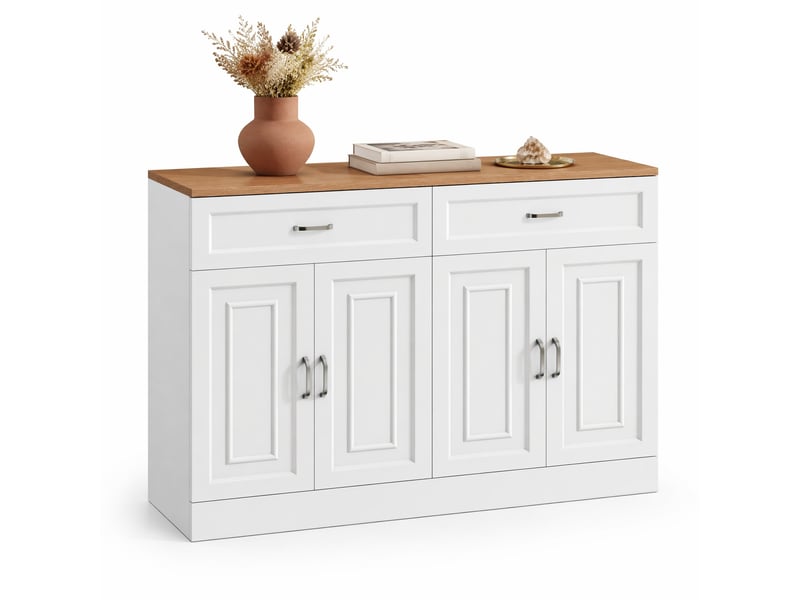 Buffet bas 4 portes et 2 tiroirs en bois et blanc 120 x 35 x 80,5 cm - Conforama A