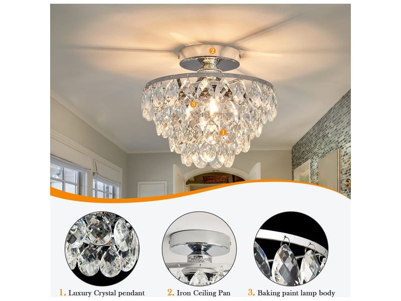  Plafonnier lustre semi-encastré en cristal noir – luminaire de plafond e27 pour couloir, chambre, salle de bain et placard (ampoule non incluse)  - Conforama B